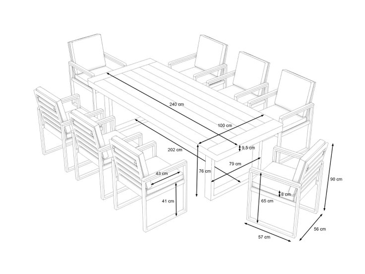 Produktabmessungen - Sedona Dining XL