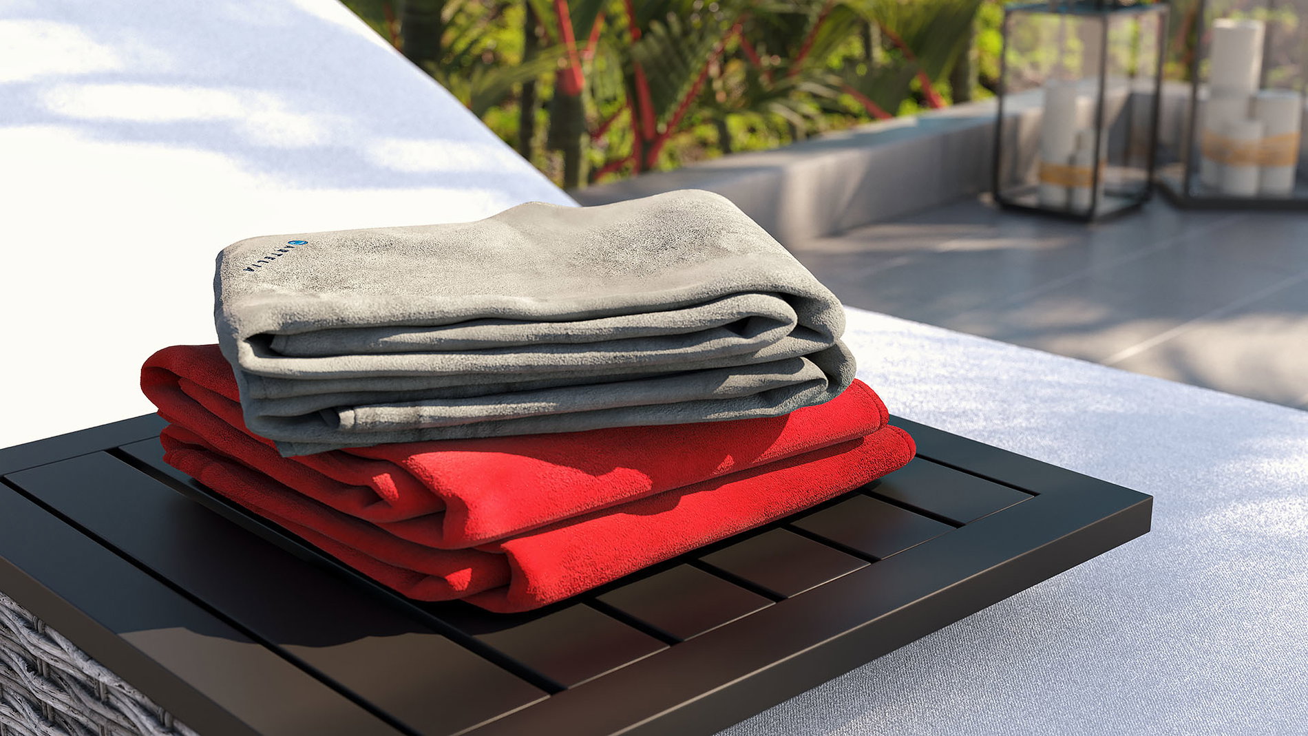 Fleecedecke 2er Set - grau + rot