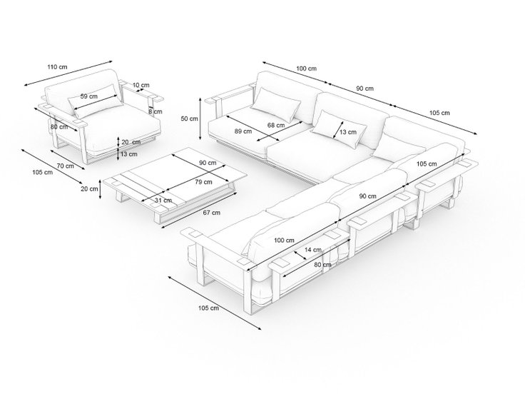 Produktabmessungen - Aura Lounge L