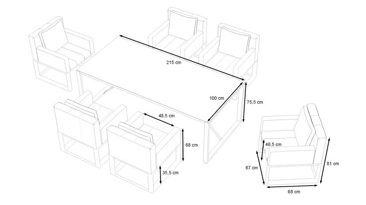 Produktabmessungen - Stripe Dining L