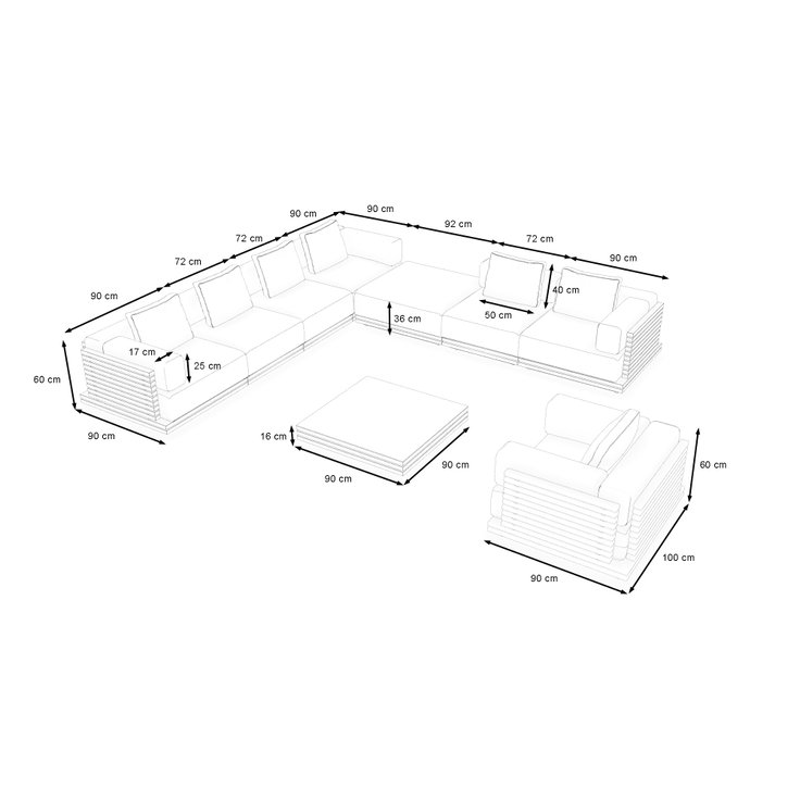 Produktabmessungen - Varena Lounge L