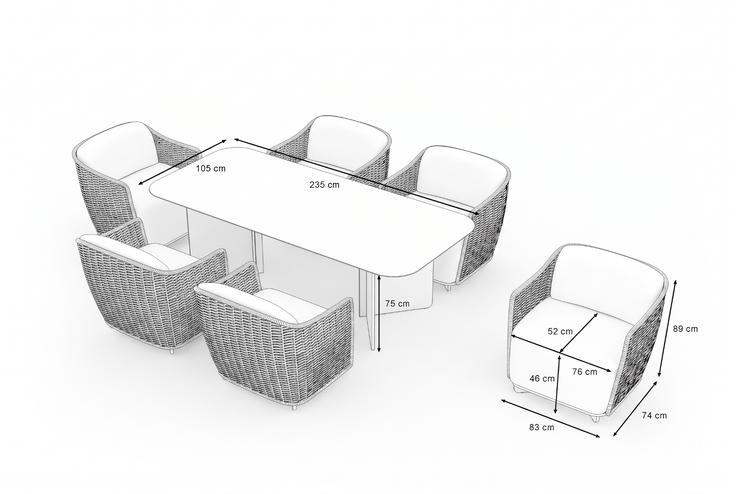 Produktabmessungen - Caracas Dining L