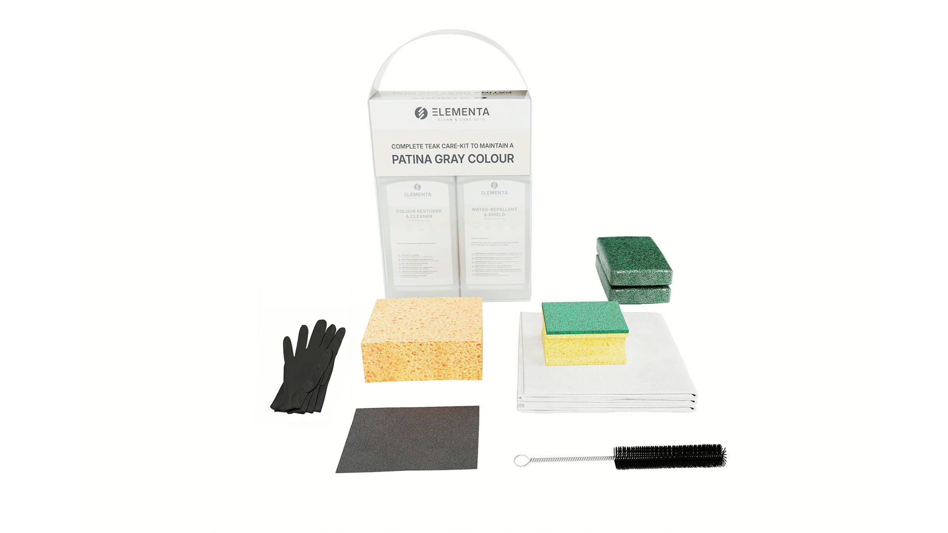 ELEMENTA Teak Kits 3-in-1 Box Pflegemittel, Holz & Hartholz, 2x 1000 ml, Cleaner & Shield